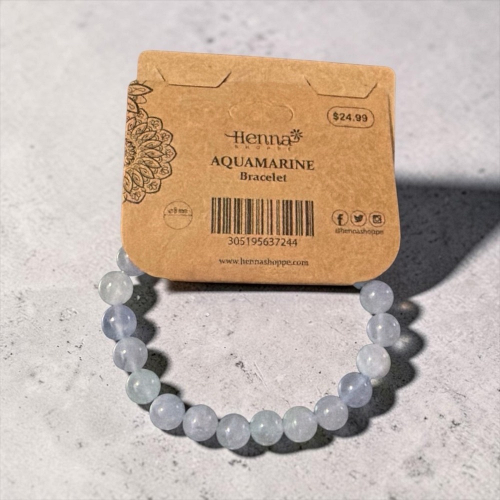 Aquamarine Gemstone 8mm Round Bead Unisex Stretch Bracelet One Size Fits all